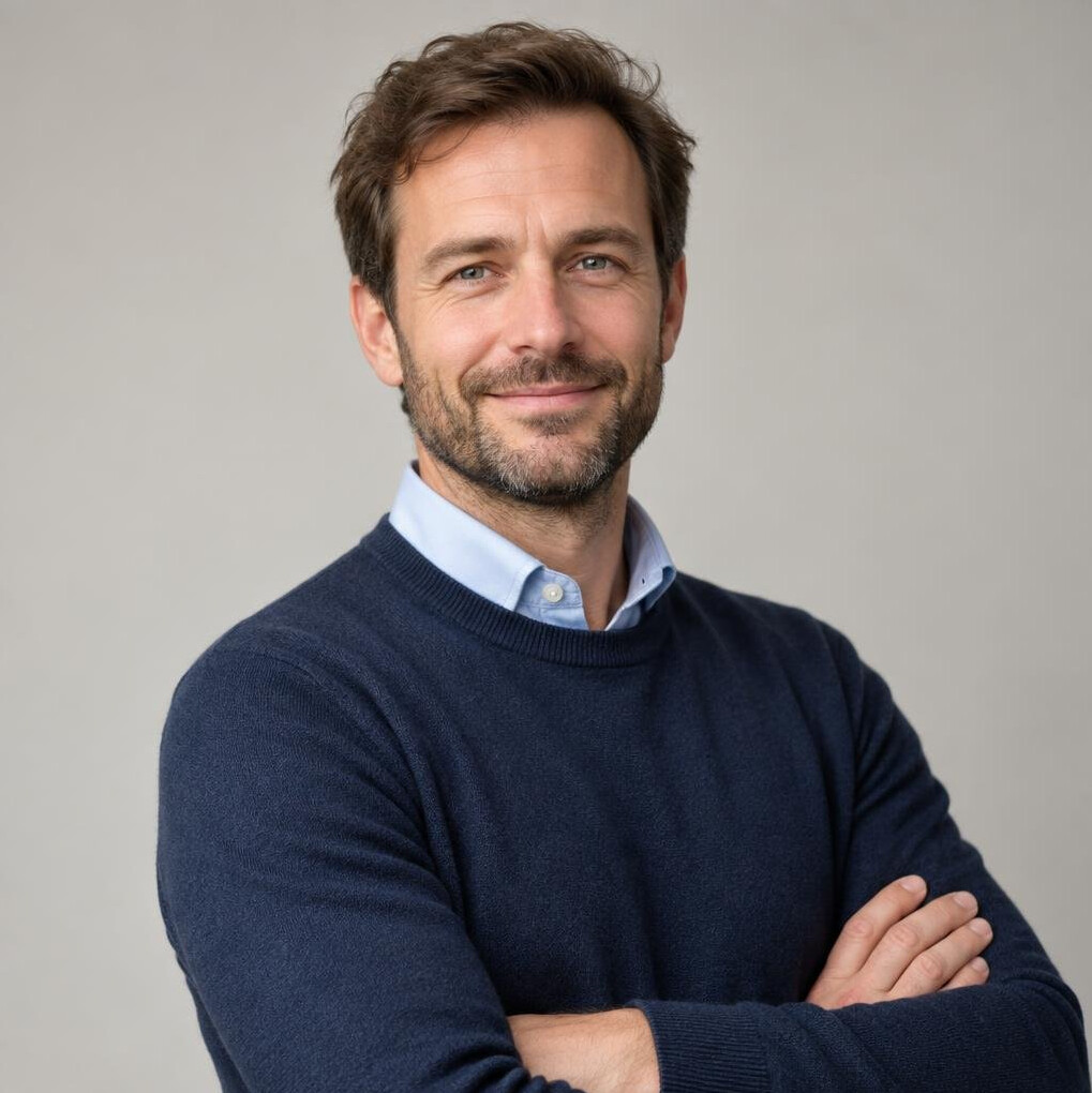 Belgian business professional with arms crossed, confident pose
